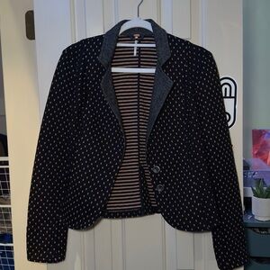 Free People Black and Gray Patterned Blazer